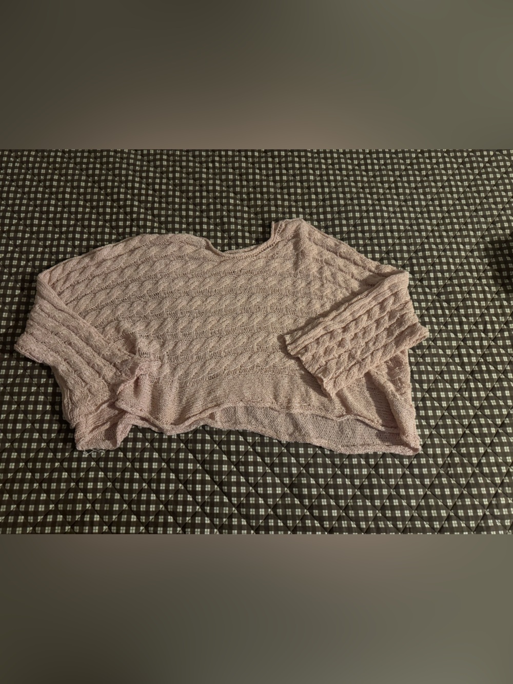 POL Pink Cable Knit Cropped Sweater